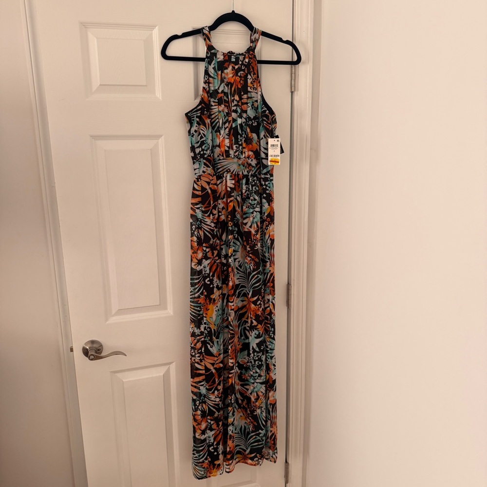 NWT International Concepts Floral Halter Maxi Dress Zip Flowy‎ Tropical Vacation